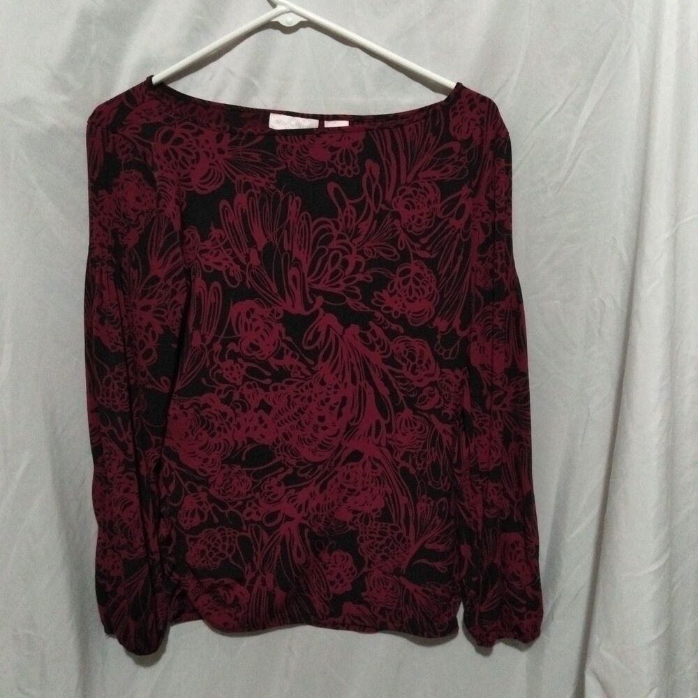 Worthington Women's Peasant Sleeve Stretch Blouse Sz L Pink Floral Boatneck Boho